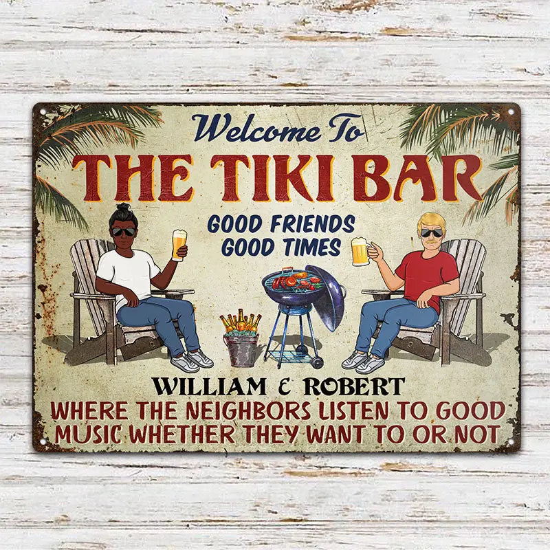 Beach House Grilling Listen To The Good Music Couple Husband Wife - Backyard Sign - Personalized Custom Classic Metal Signs F52