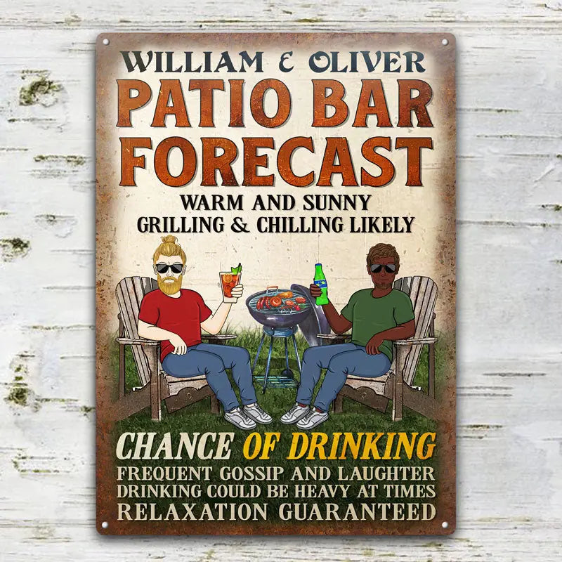 Patio Forecast Grilling And Chilling Chance Of Drinking - Backyard Sign - Personalized Custom Classic Metal Signs F81