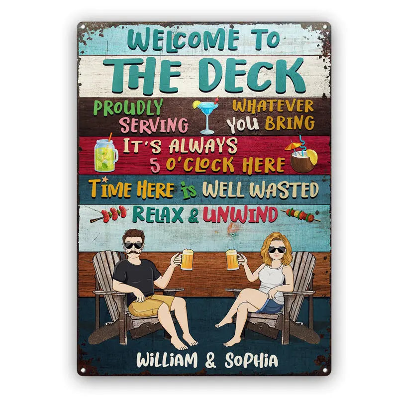 Proudly Serving Whatever You Bring Lake Life Pontoon Boat - Couple Gift - Personalized Custom Classic Metal Signs F83