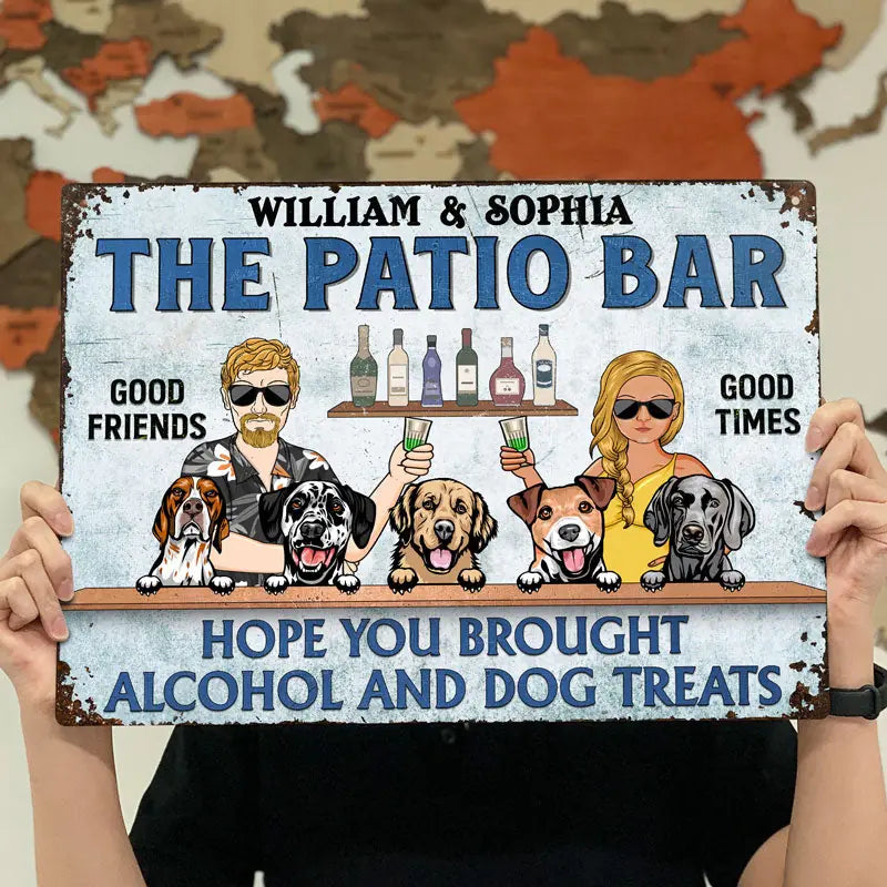 Poolside Grilling Hope You Brought Alcohol And Dog Treats Couple Husband Wife - Backyard Sign - Personalized Custom Classic Metal Signs F104