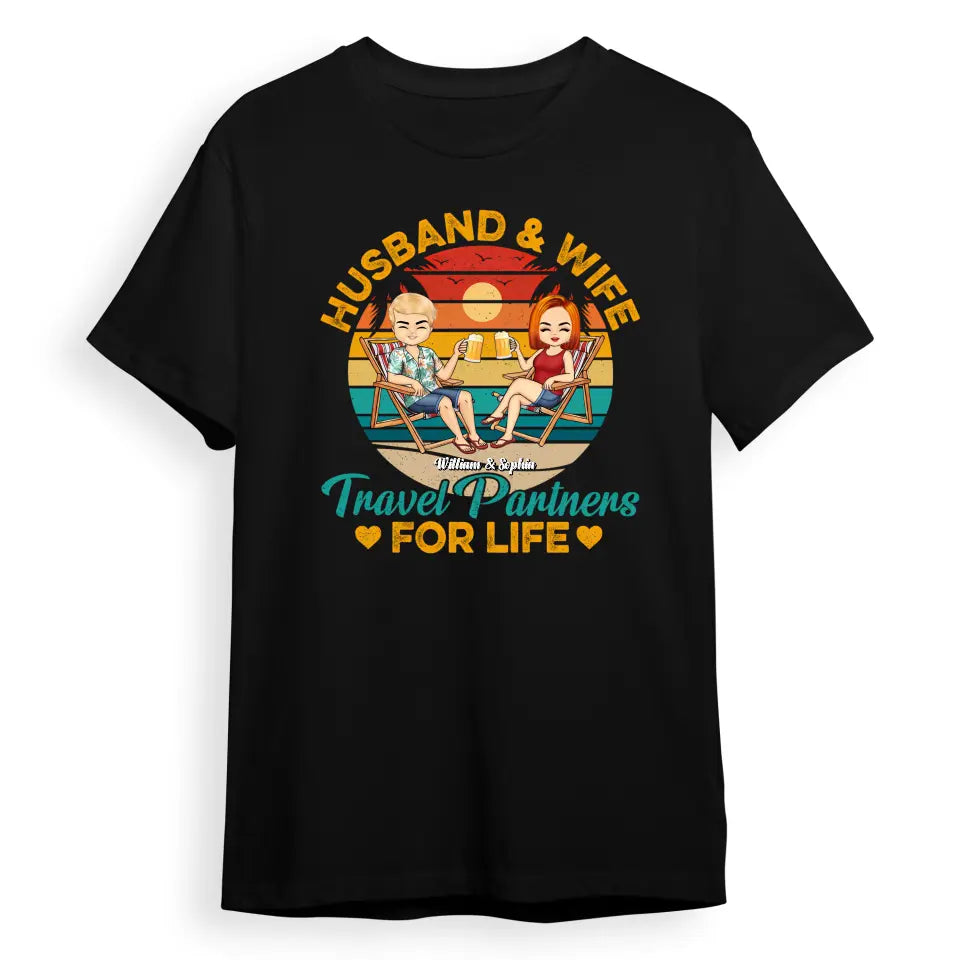 Husband And Wife Travel Partners For Life Beach Traveling Couple - Personalised Custom T Shirt, Hoodie, Sweatshirt T-F73