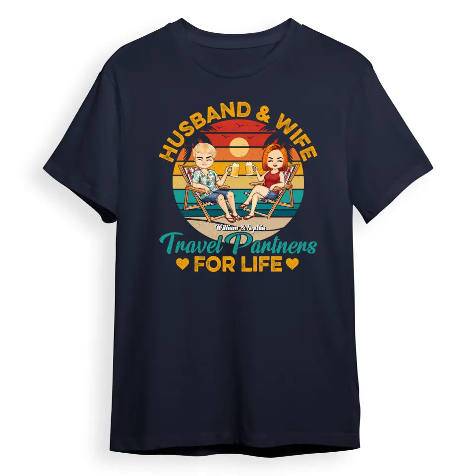 Husband And Wife Travel Partners For Life Beach Traveling Couple - Personalised Custom T Shirt, Hoodie, Sweatshirt T-F73