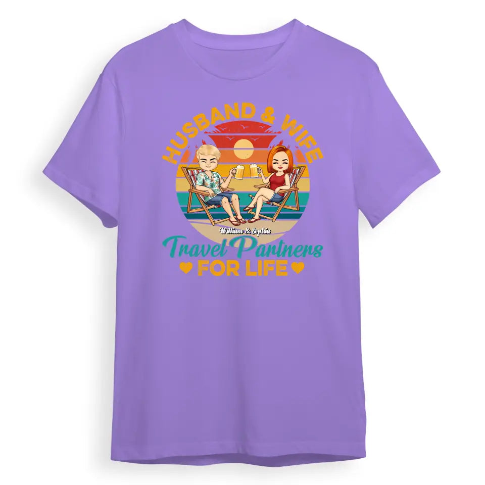 Husband And Wife Travel Partners For Life Beach Traveling Couple - Personalised Custom T Shirt, Hoodie, Sweatshirt T-F73