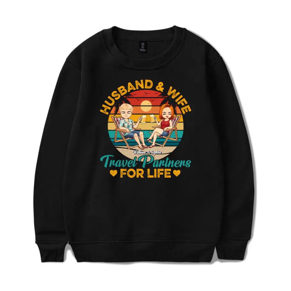 Husband And Wife Travel Partners For Life Beach Traveling Couple - Personalised Custom T Shirt, Hoodie, Sweatshirt T-F73