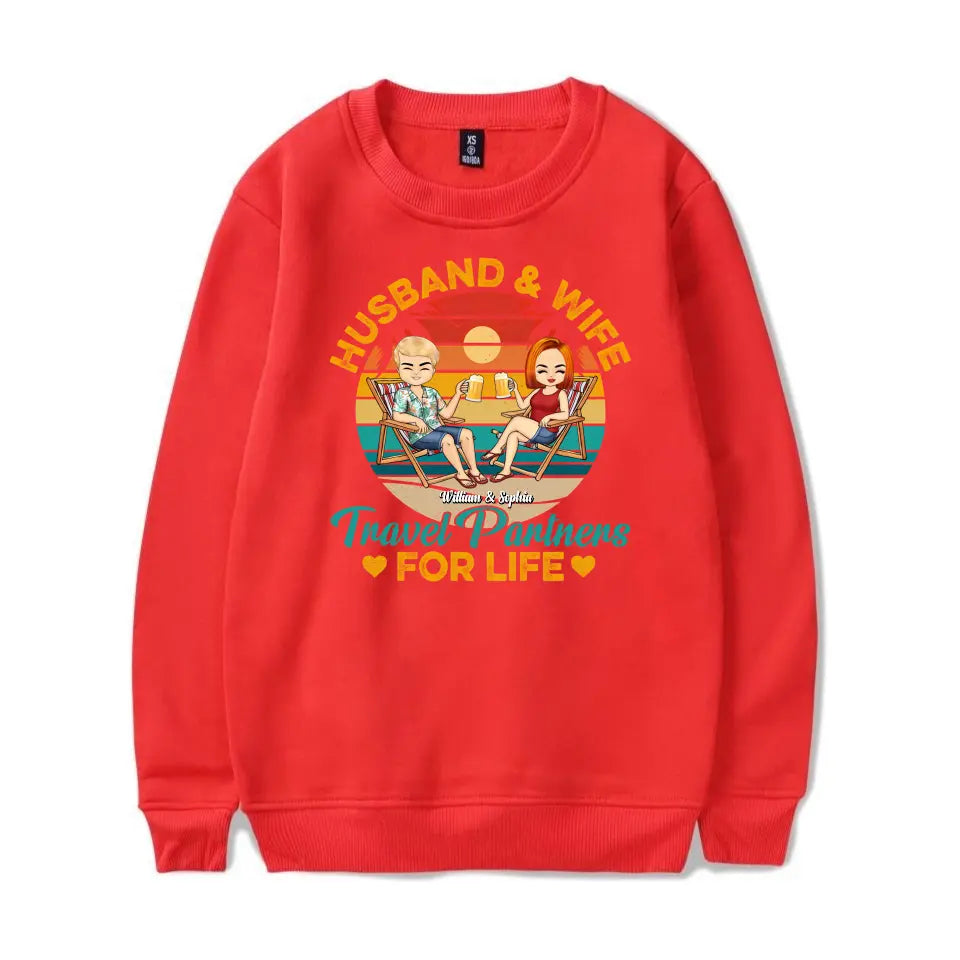 Husband And Wife Travel Partners For Life Beach Traveling Couple - Personalised Custom T Shirt, Hoodie, Sweatshirt T-F73