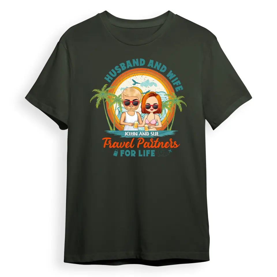 Husband And Wife Travel Partners For Life - Gift For Couples - Personalized Custom T Shirt T-F78