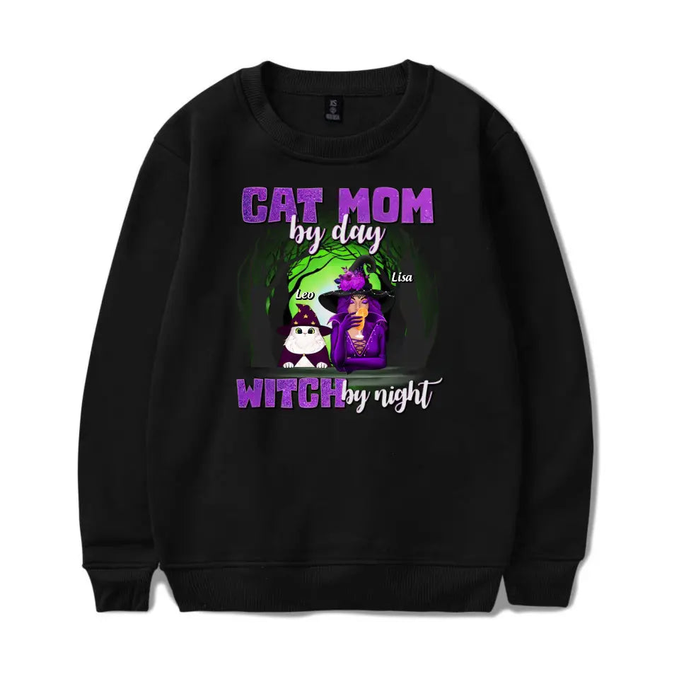 T-F130 Cat Mom By Day Witch By Night - Personalized Unisex T-Shirt, Hoodie, Sweatshirt - Gift For Witches, Gift For Pet Lovers, Halloween Gift