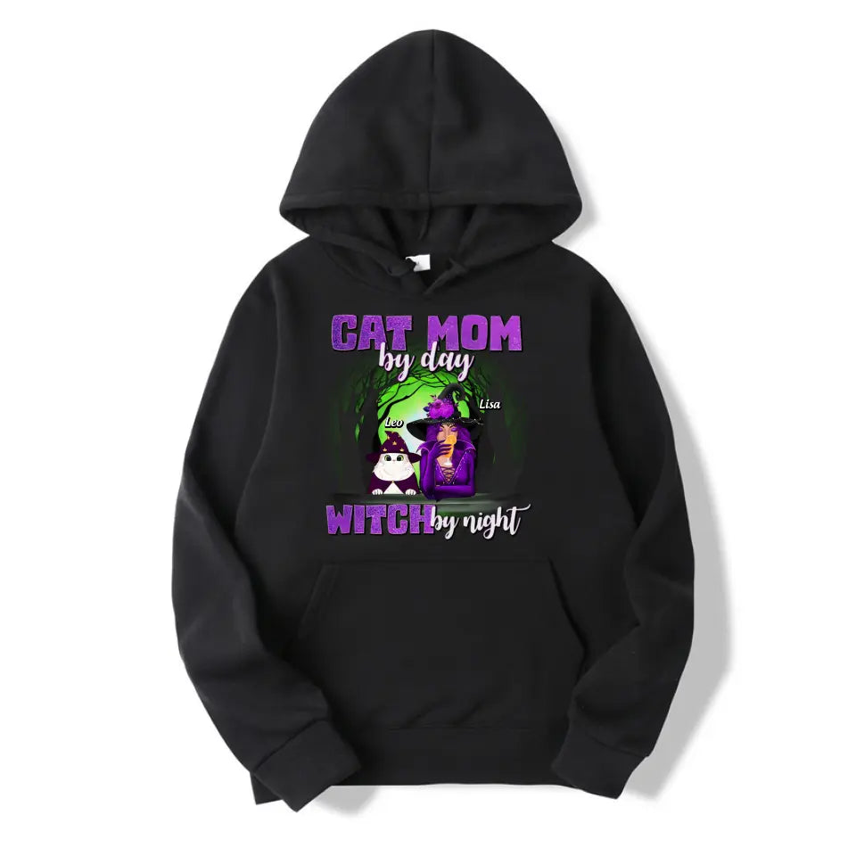 T-F130 Cat Mom By Day Witch By Night - Personalized Unisex T-Shirt, Hoodie, Sweatshirt - Gift For Witches, Gift For Pet Lovers, Halloween Gift