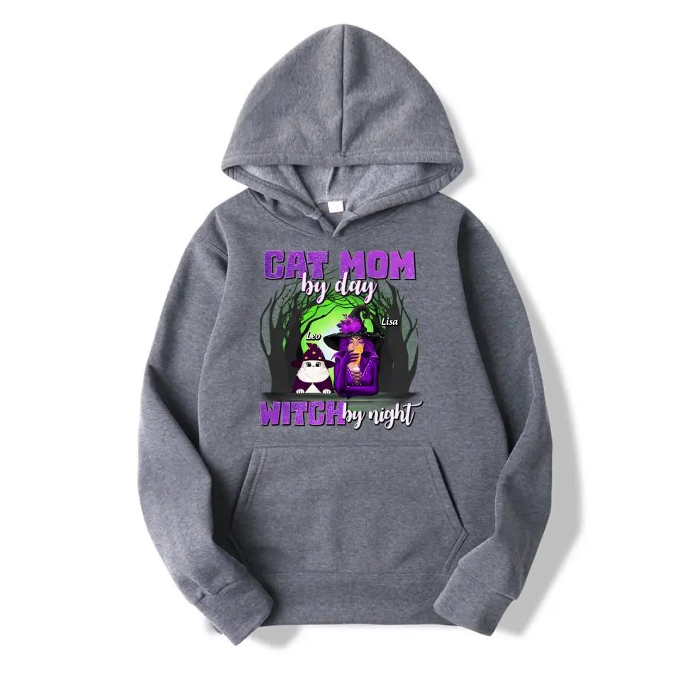 T-F130 Cat Mom By Day Witch By Night - Personalized Unisex T-Shirt, Hoodie, Sweatshirt - Gift For Witches, Gift For Pet Lovers, Halloween Gift