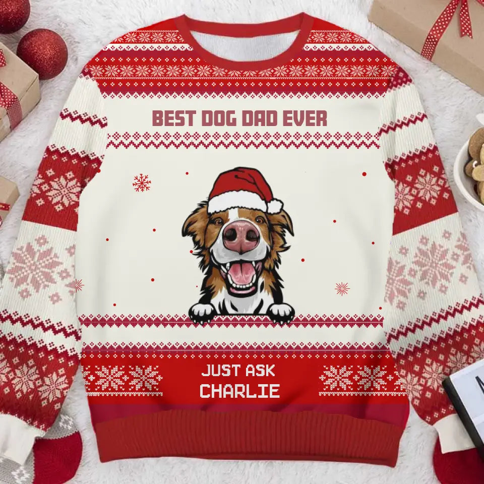 Best Dog Mom Ever - Personalized Custom Unisex Ugly Christmas Sweatshirt, Wool Sweatshirt, All-Over-Print Sweatshirt - Gift For Dog Lovers, Pet Lovers, Christmas Gift U16