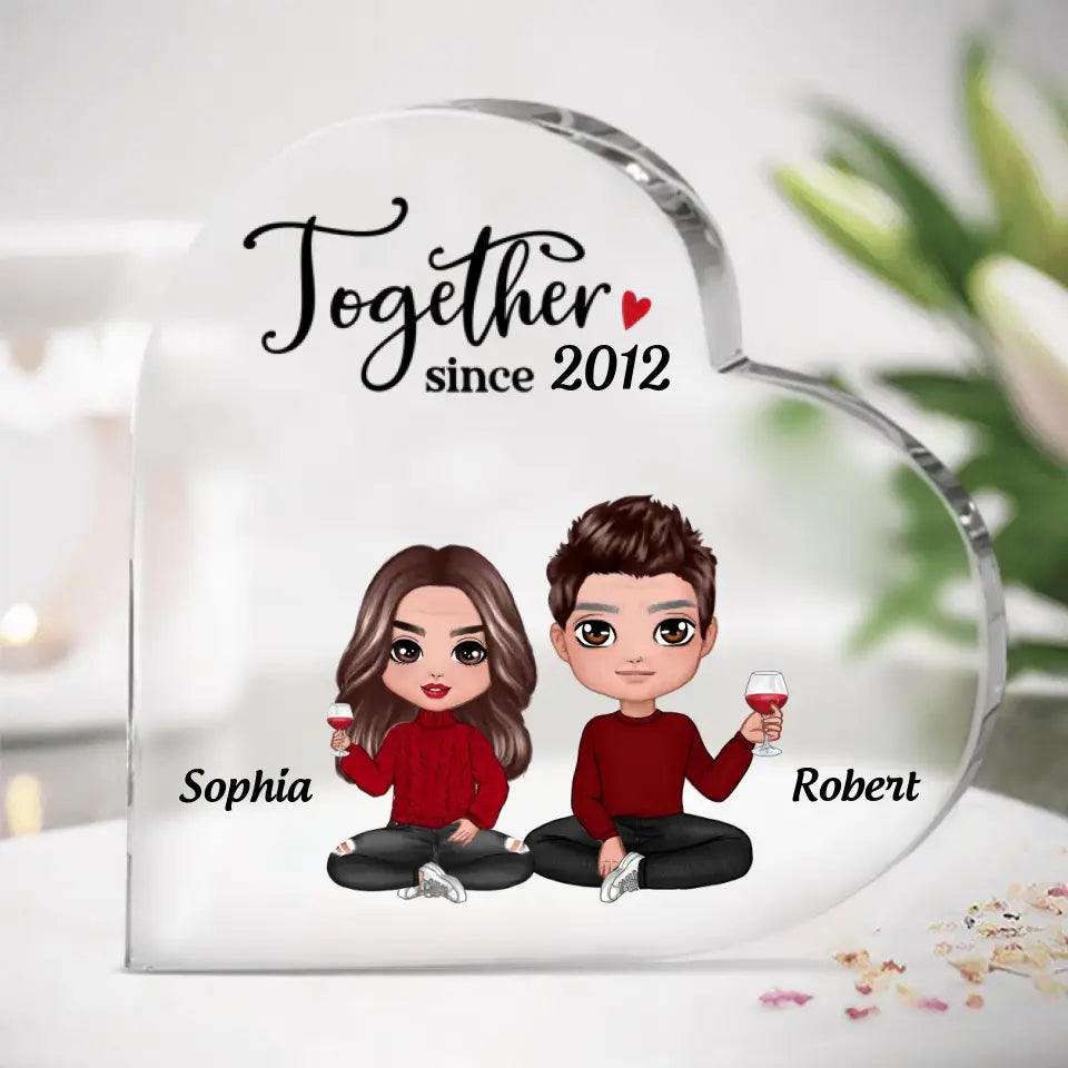 Doll Couple Anniversary Gift Personalized Heart Acrylic Plaque PL-F48
