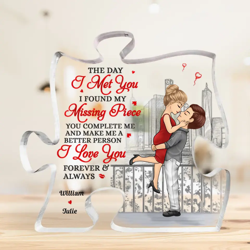 I Love You Forever And Always - Couple Personalized Custom Puzzle Shaped Acrylic Plaque - Gift For Husband Wife, Anniversary PL-F38