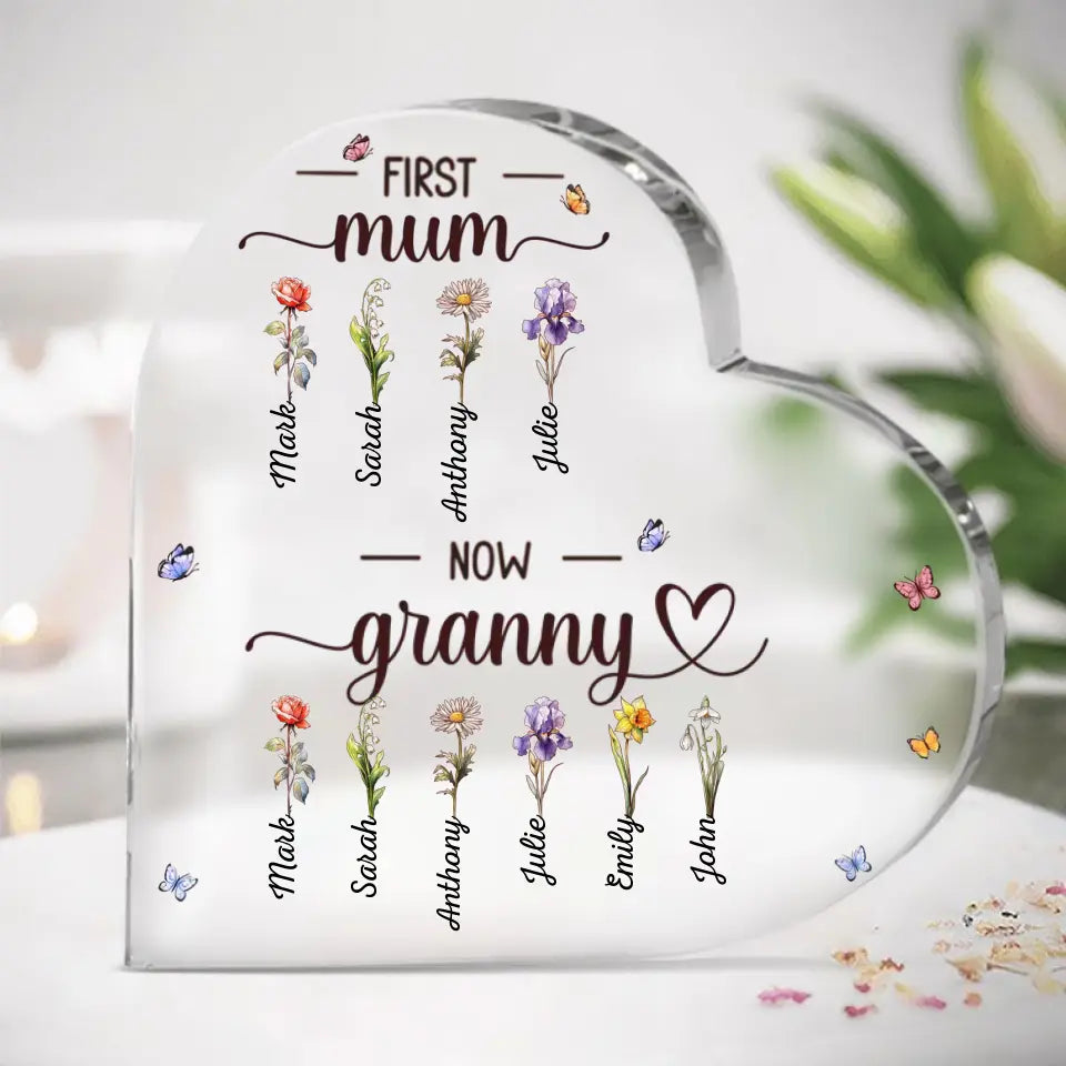 First Mum Now Grandma - Personalised Heart Acrylic Plaque PL-F80