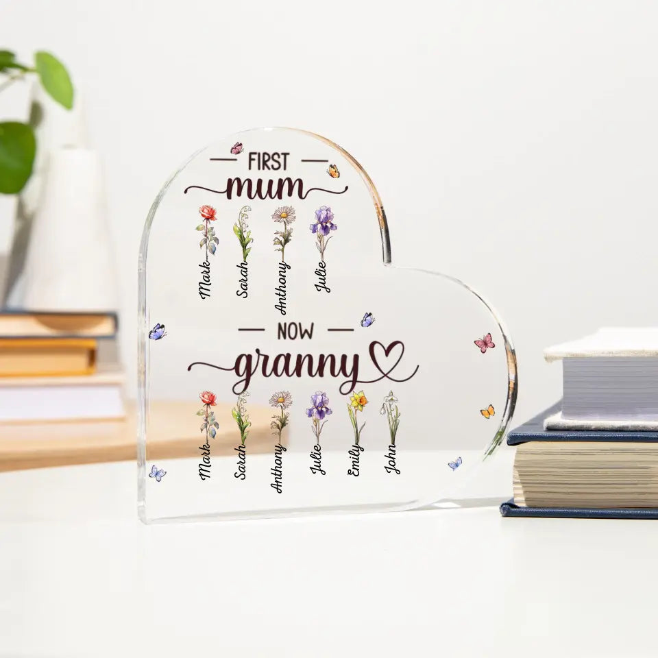 First Mum Now Grandma - Personalised Heart Acrylic Plaque PL-F80