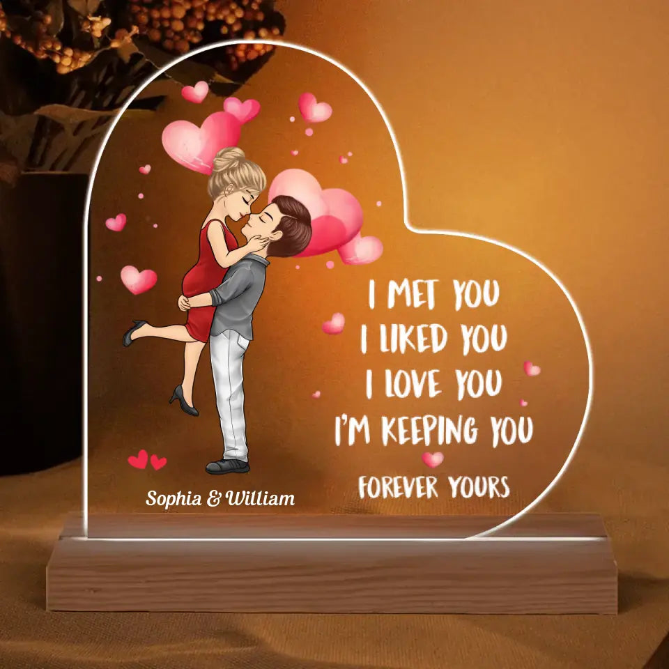 Doll Couple Hugging Kissing Together Since Personalized Heart Shaped Acrylic Plaque With LED Night Light - Anniversary Gift For Couple - Gift For Him, Gift For Her PL-F79
