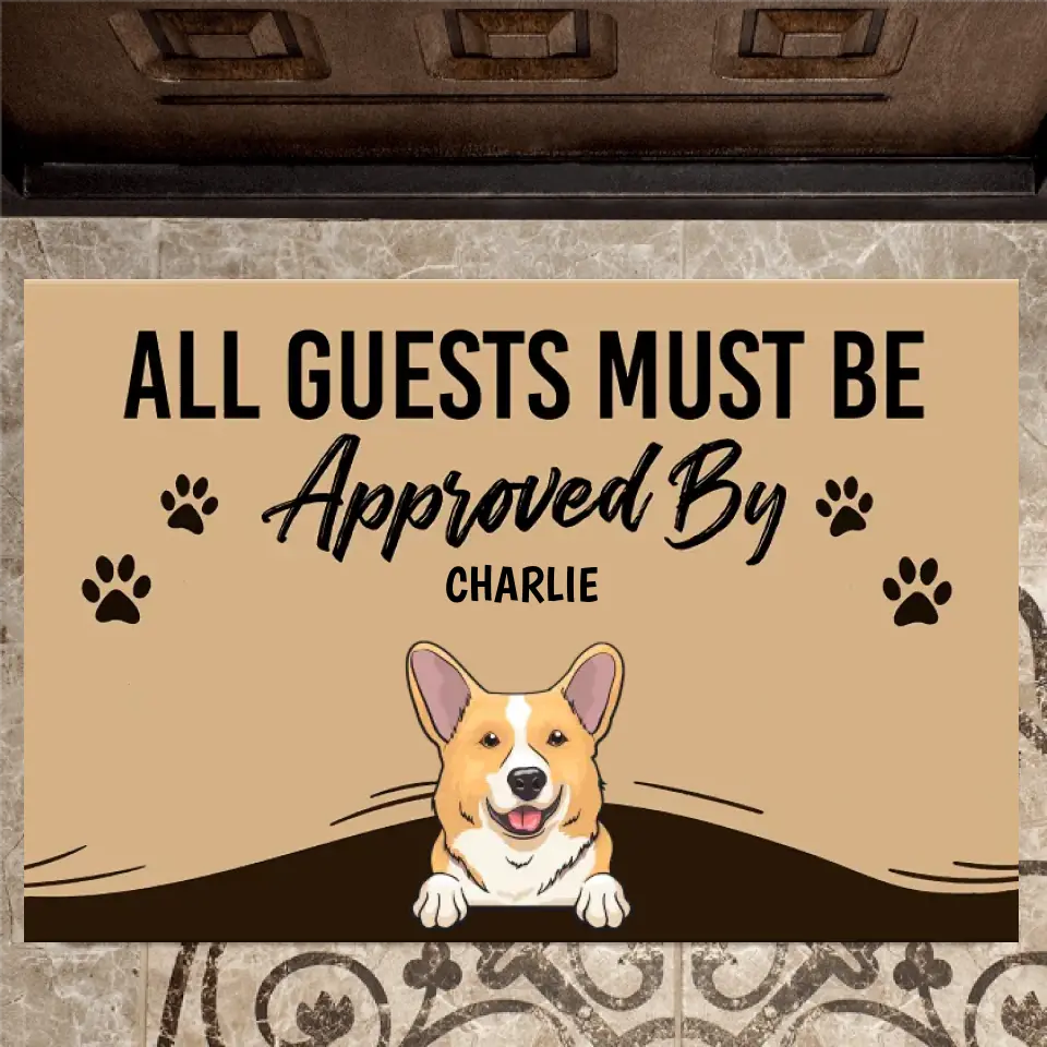 Joyousandfolksy™ Purrfect Joy All Guests Must Be Approved, Gift For Dog Lovers, Personalized Doormat, New Home Gift