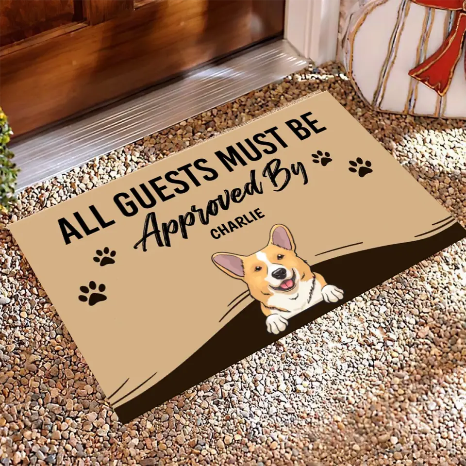 Joyousandfolksy™ Purrfect Joy All Guests Must Be Approved, Gift For Dog Lovers, Personalized Doormat, New Home Gift