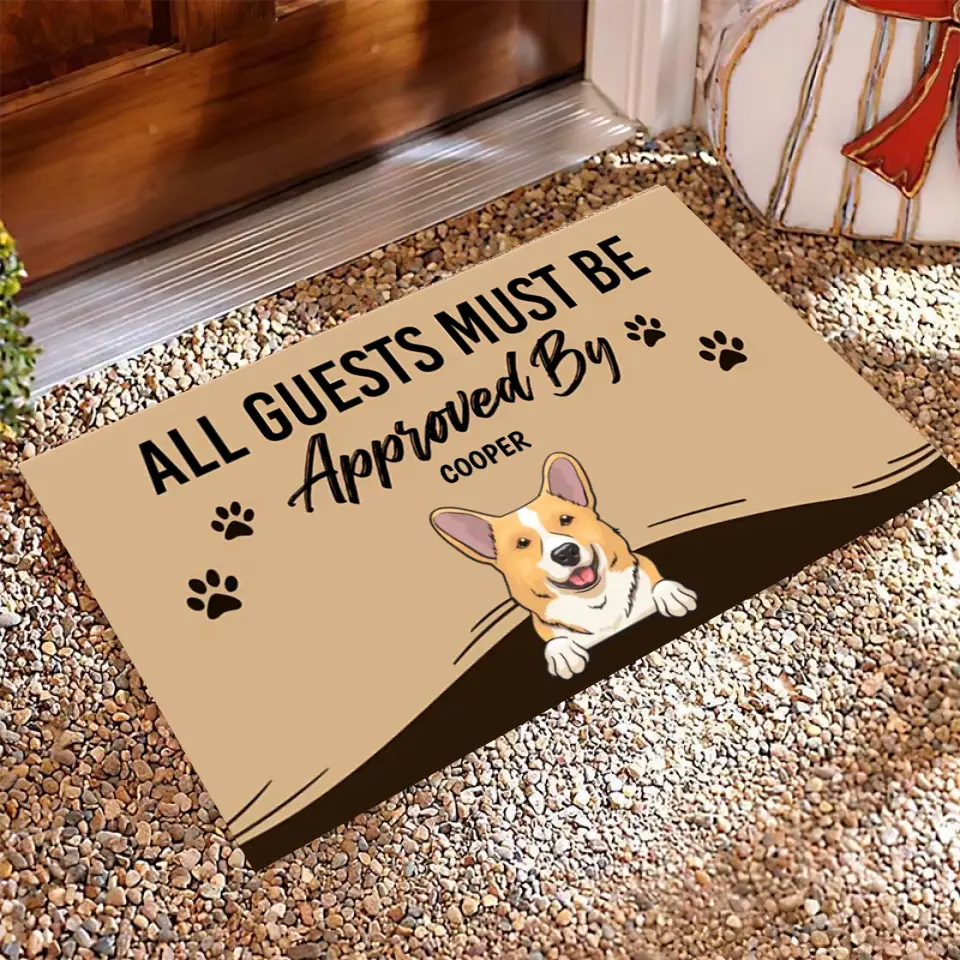 Joyousandfolksy™ Purrfect Joy All Guests Must Be Approved, Gift For Dog Lovers, Personalized Doormat, New Home Gift