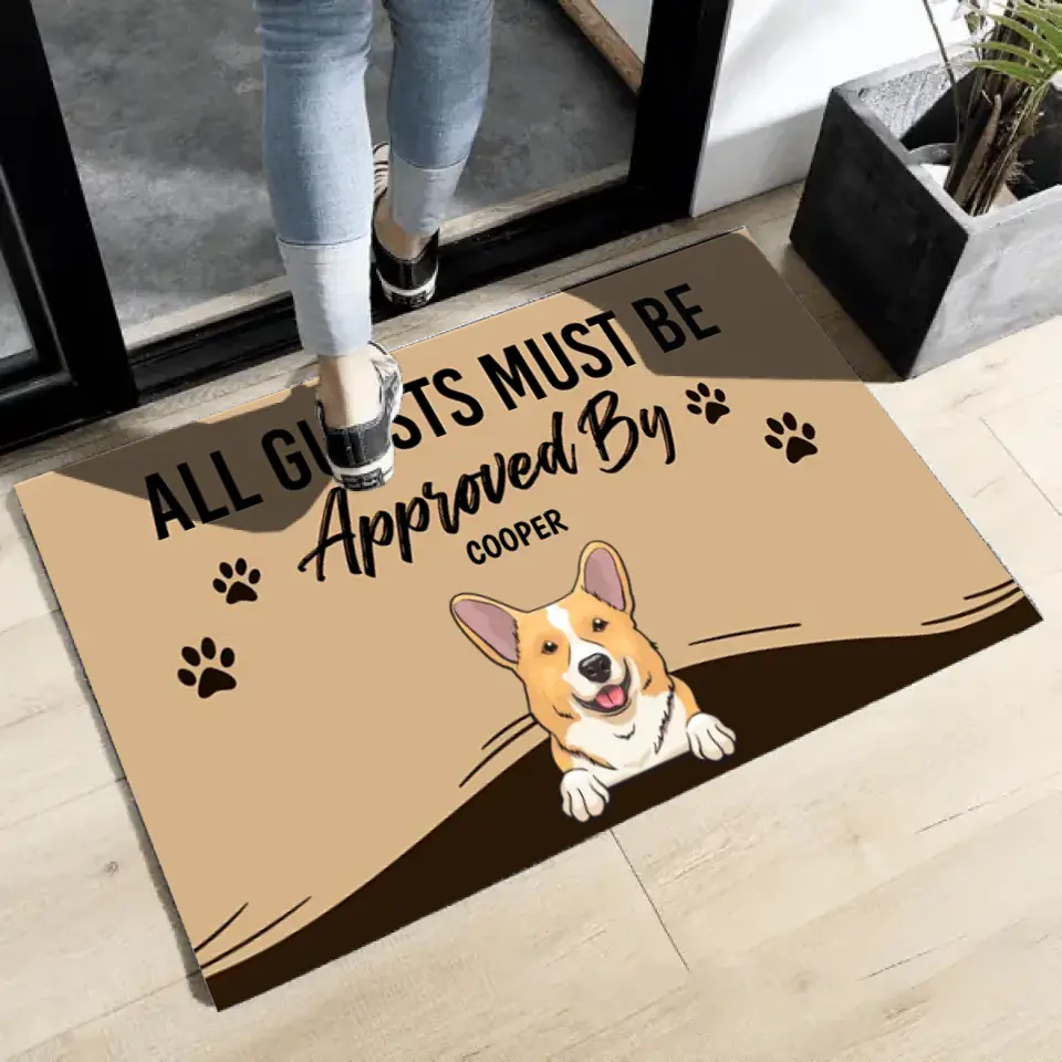 Joyousandfolksy™ Purrfect Joy All Guests Must Be Approved, Gift For Dog Lovers, Personalized Doormat, New Home Gift