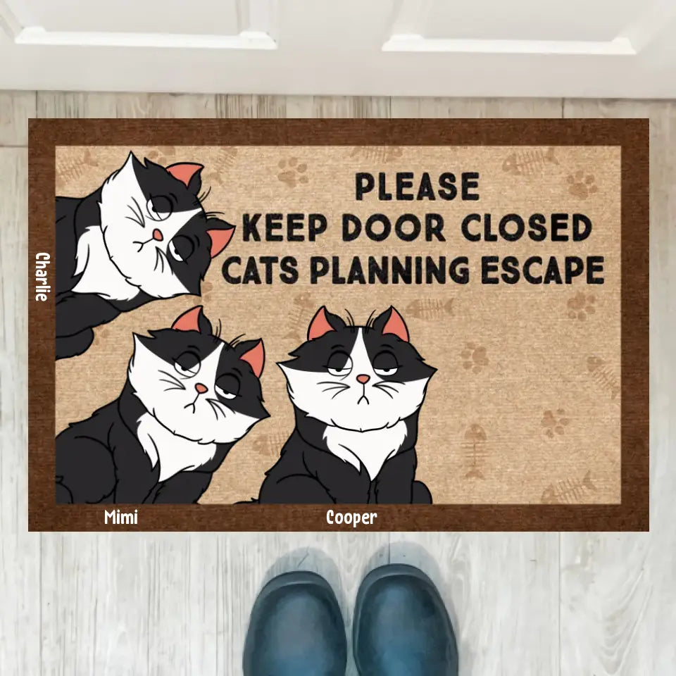 Joyousandfolksy™ Purrfect Joy Cartoon Cats Planning Escape - Gift For Cat Lovers - Personalized Doormat PL-11