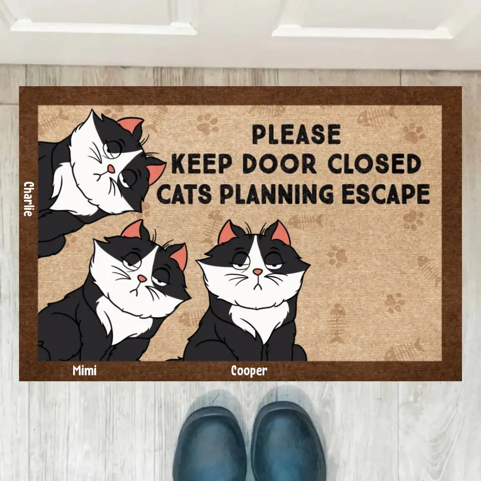 Joyousandfolksy™ Purrfect Joy Cartoon Cats Planning Escape - Gift For Cat Lovers - Personalized Doormat PL-11