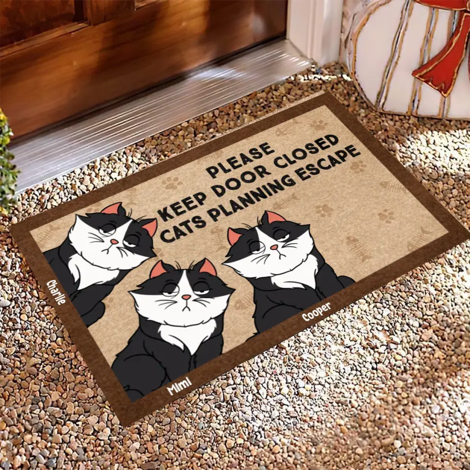 Joyousandfolksy™ Purrfect Joy Cartoon Cats Planning Escape - Gift For Cat Lovers - Personalized Doormat PL-11