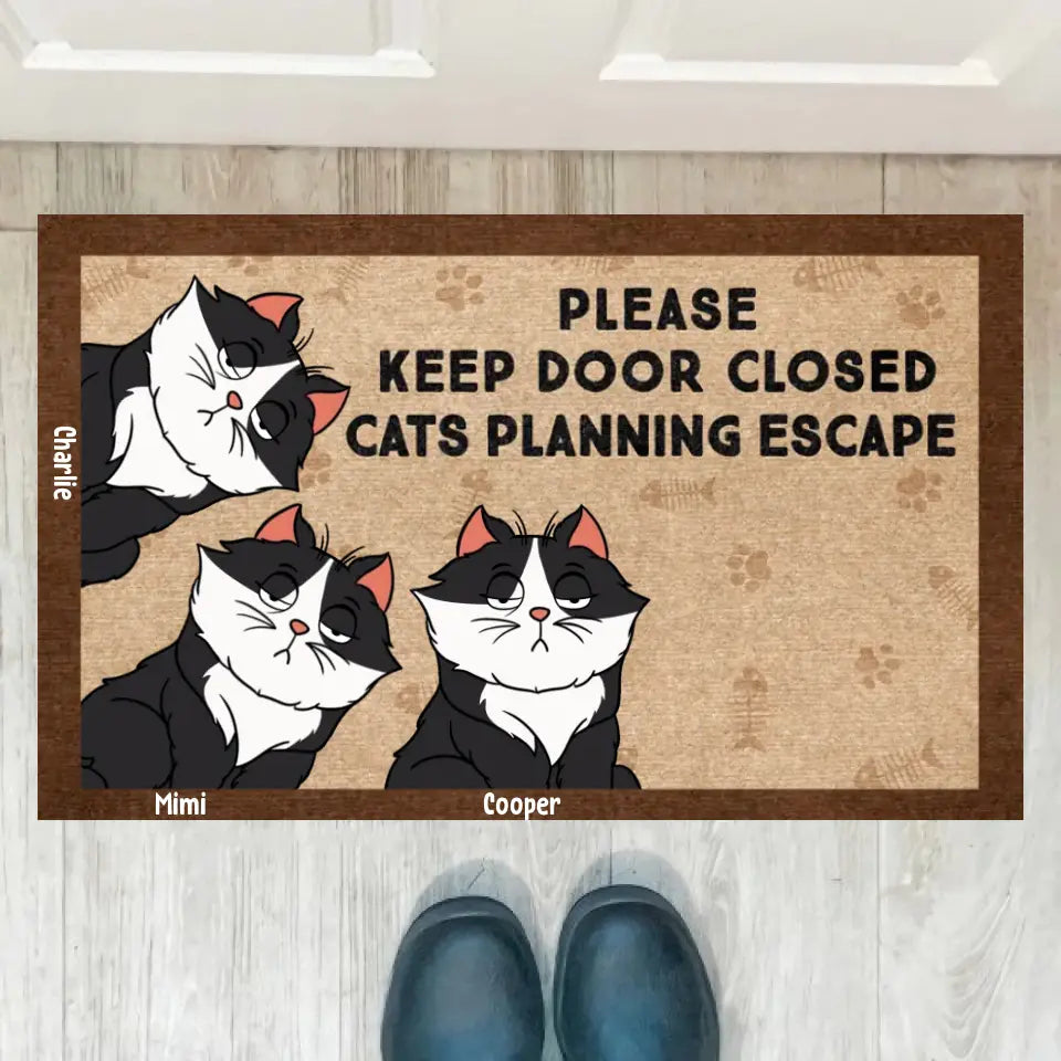 Joyousandfolksy™ Purrfect Joy Cartoon Cats Planning Escape - Gift For Cat Lovers - Personalized Doormat PL-11