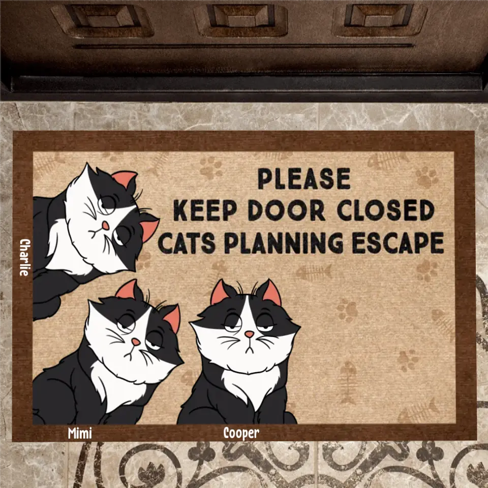 Joyousandfolksy™ Purrfect Joy Cartoon Cats Planning Escape - Gift For Cat Lovers - Personalized Doormat PL-11