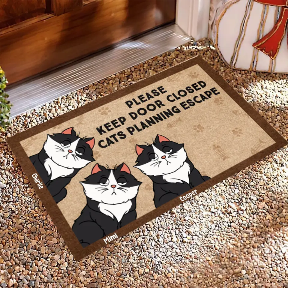 Joyousandfolksy™ Purrfect Joy Cartoon Cats Planning Escape - Gift For Cat Lovers - Personalized Doormat PL-11