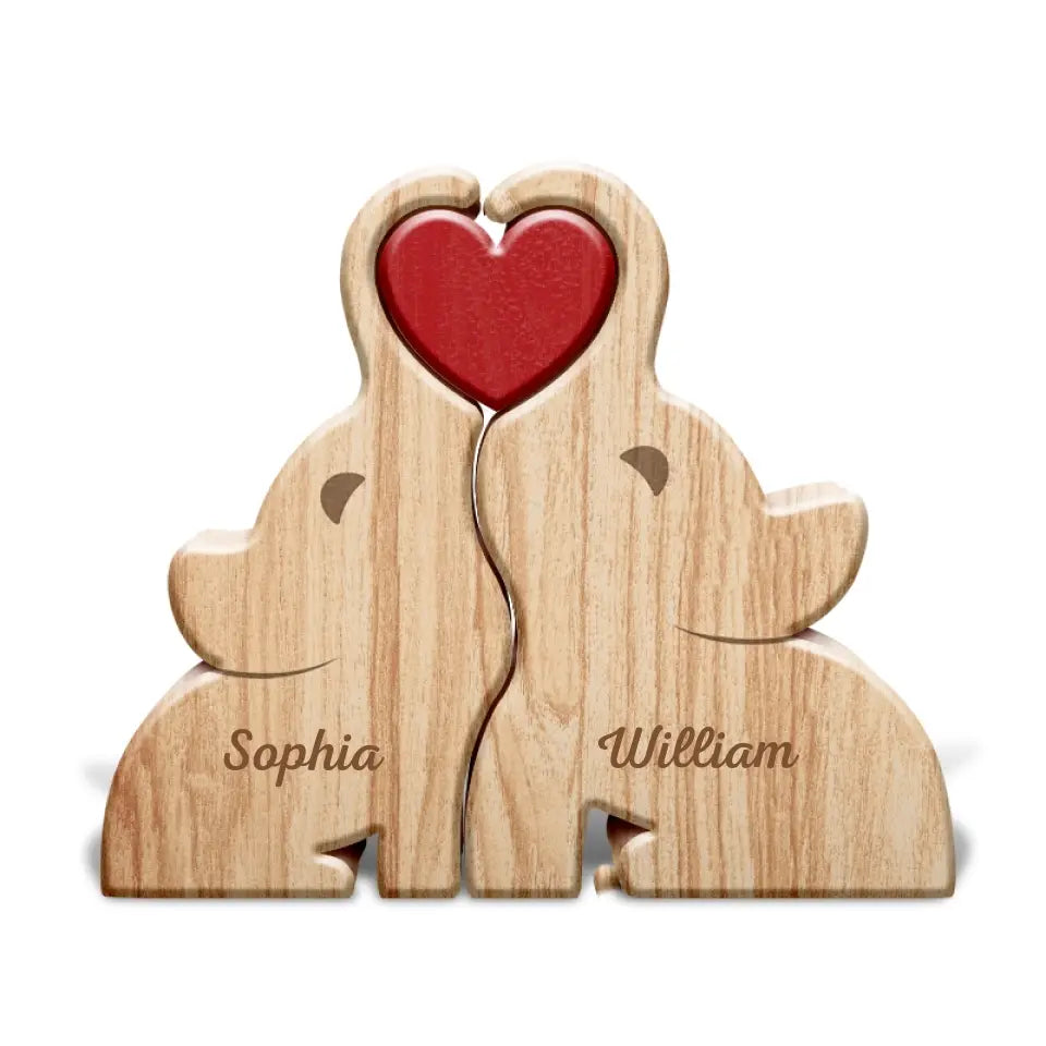 Joyousandfolksy™ Love Elephant Family - Gift For Mother, Father, Family - Personalized Custom Shaped Wooden Puzzle PL-28.1