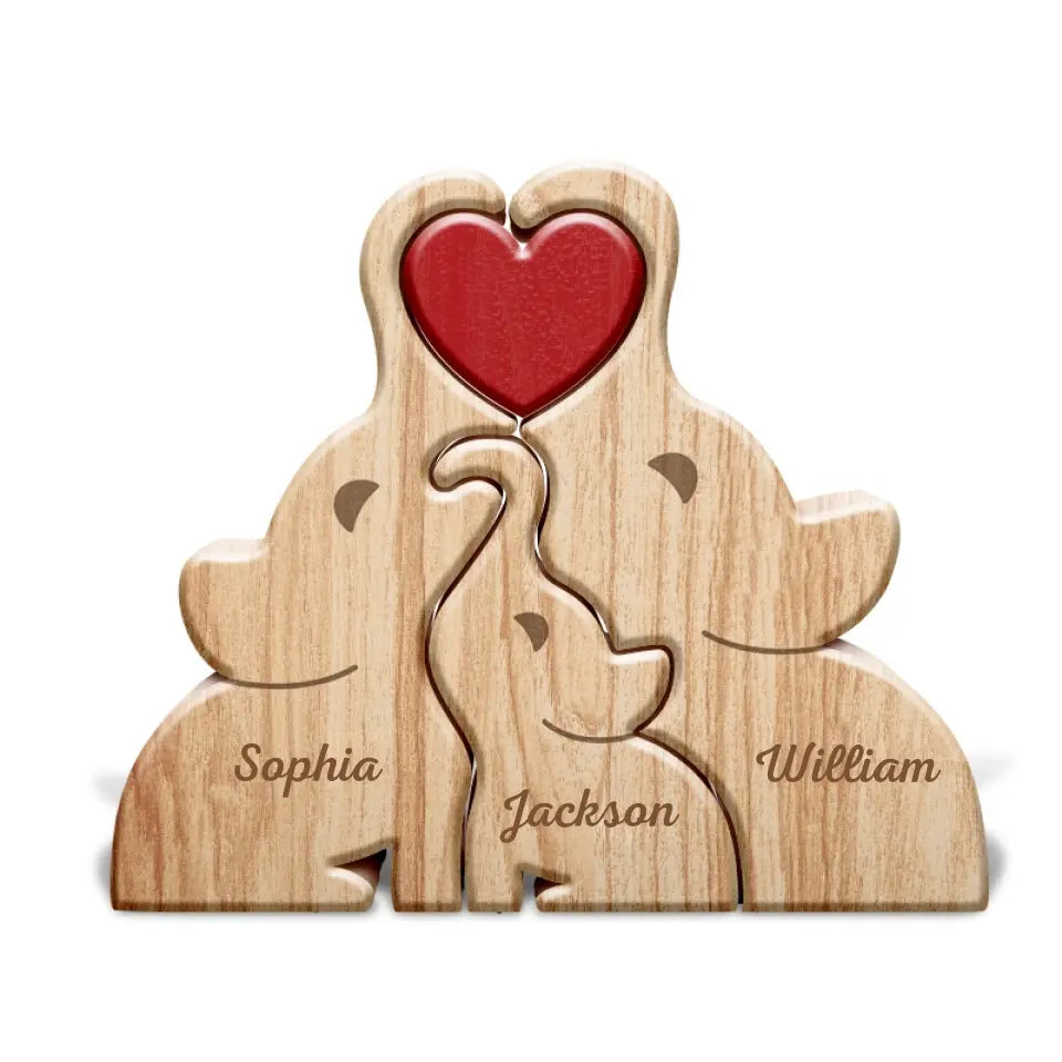 Joyousandfolksy™ Love Elephant Family - Gift For Mother, Father, Family - Personalized Custom Shaped Wooden Puzzle PL-28.1