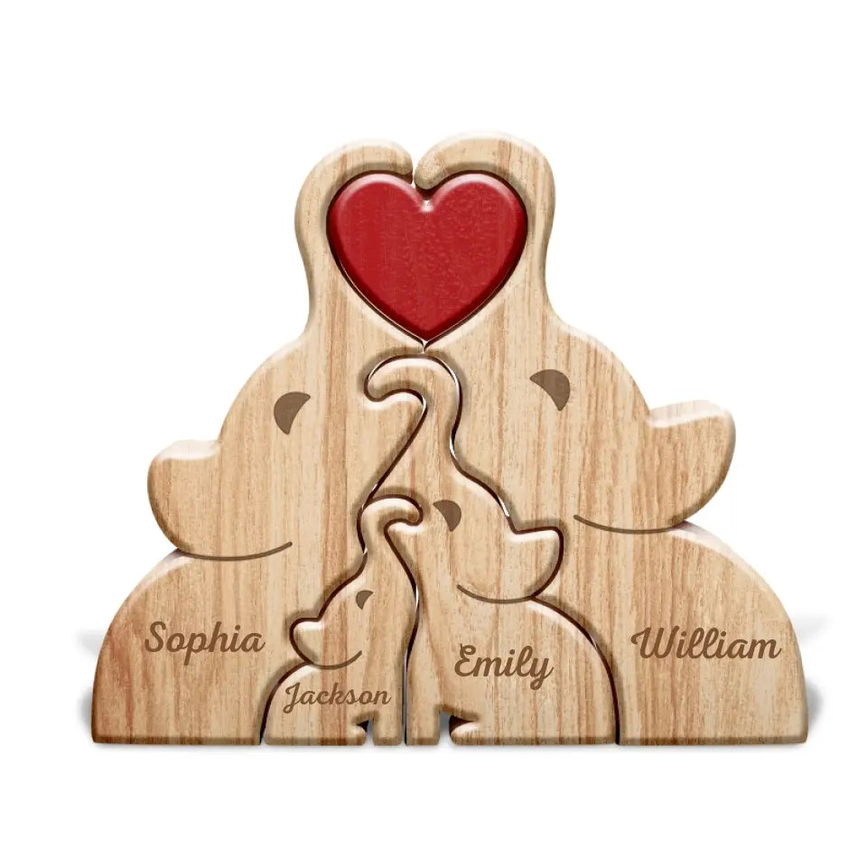 Joyousandfolksy™ Love Elephant Family - Gift For Mother, Father, Family - Personalized Custom Shaped Wooden Puzzle PL-28.1