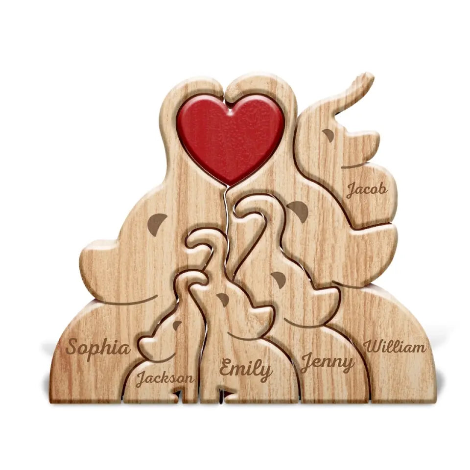 Joyousandfolksy™ Love Elephant Family - Gift For Mother, Father, Family - Personalized Custom Shaped Wooden Puzzle PL-28.1