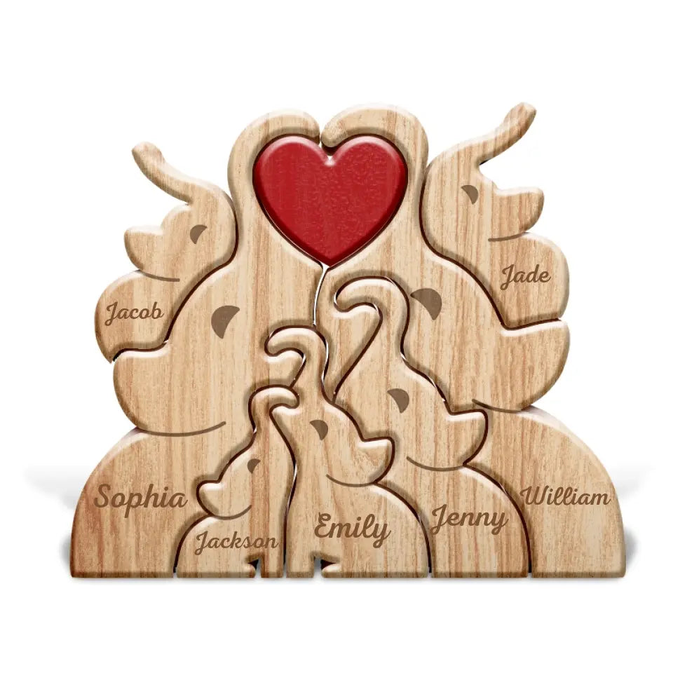 Joyousandfolksy™ Love Elephant Family - Gift For Mother, Father, Family - Personalized Custom Shaped Wooden Puzzle PL-28.1
