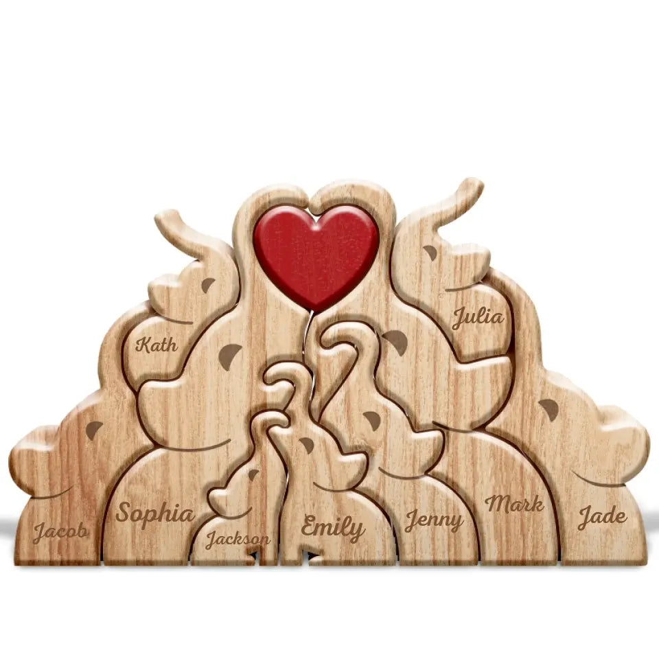 Joyousandfolksy™ Love Elephant Family - Gift For Mother, Father, Family - Personalized Custom Shaped Wooden Puzzle PL-28.1