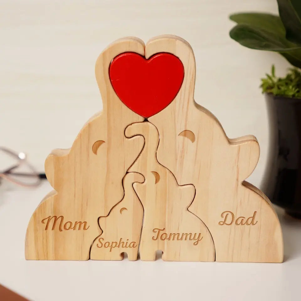 Joyousandfolksy™ Love Elephant Family - Gift For Mother, Father, Family - Personalized Custom Shaped Wooden Puzzle PL-28.1