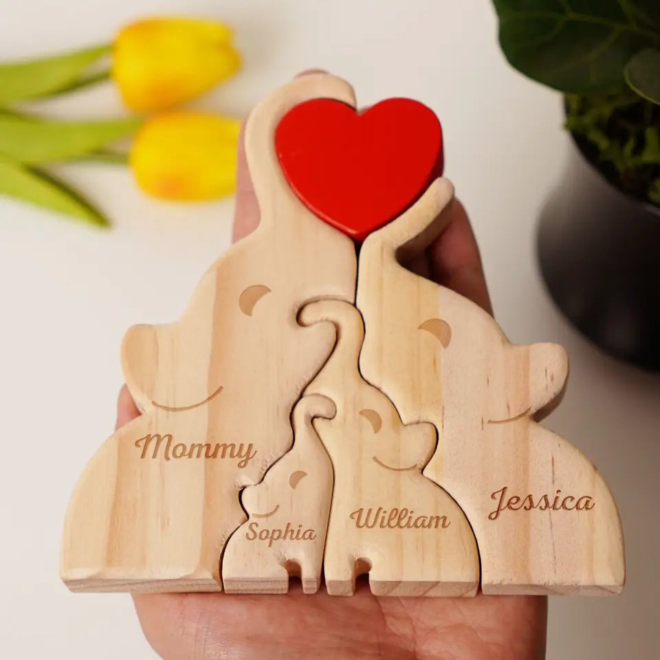 Joyousandfolksy™ Love Elephant Family - Gift For Mother, Father, Family - Personalized Custom Shaped Wooden Puzzle PL-28.1