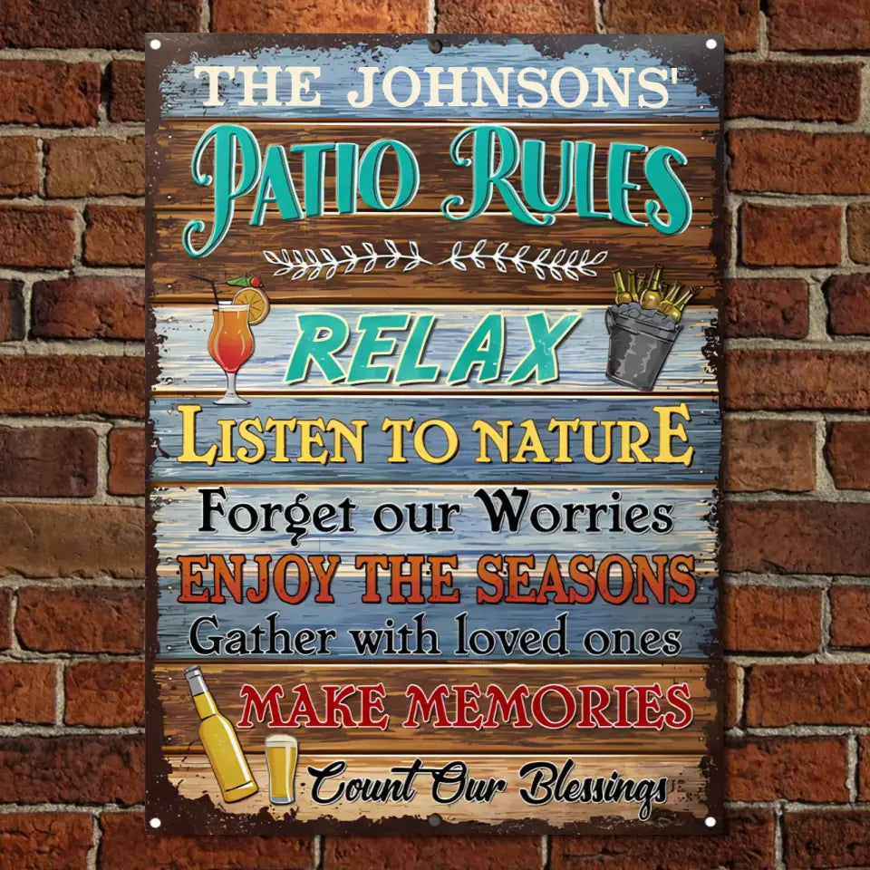 Personalized Patio Rules Make Memories Custom Classic Metal Signs MS-F240
