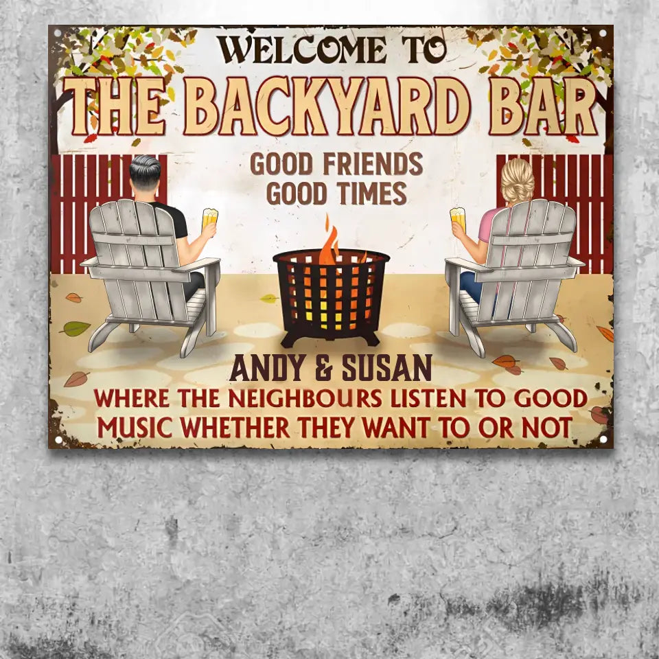 Fire Pit Listen To The Good Music Couple Husband Wife - Backyard, House Warming Gift For Family - Personalized Classic Metal Signs ms-f247