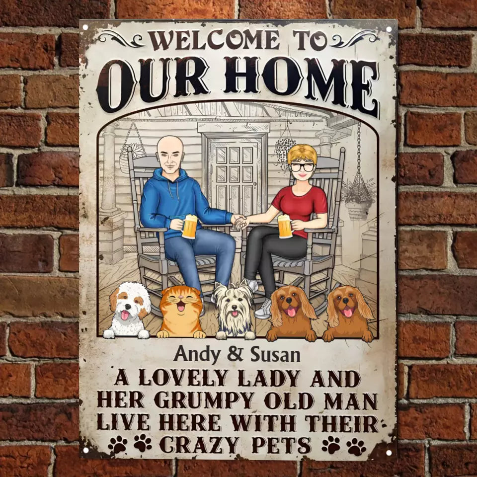 Pet Couple A Lovely Lady And A Grumpy Old Man Live Here - Gift For Dog Lovers - Personalized Custom Classic Metal Signs MS-F261