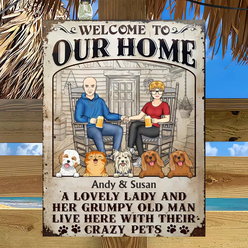 Pet Couple A Lovely Lady And A Grumpy Old Man Live Here - Gift For Dog Lovers - Personalized Custom Classic Metal Signs MS-F261