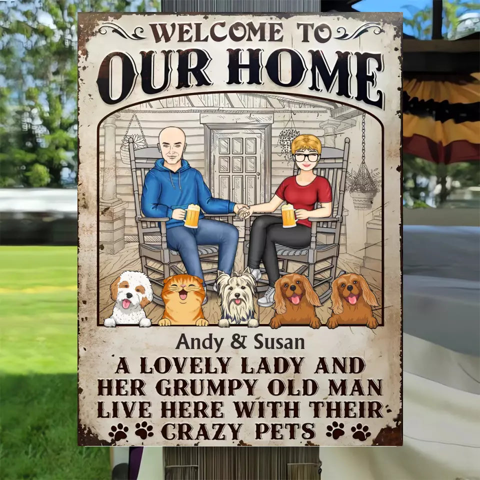 Pet Couple A Lovely Lady And A Grumpy Old Man Live Here - Gift For Dog Lovers - Personalized Custom Classic Metal Signs MS-F261