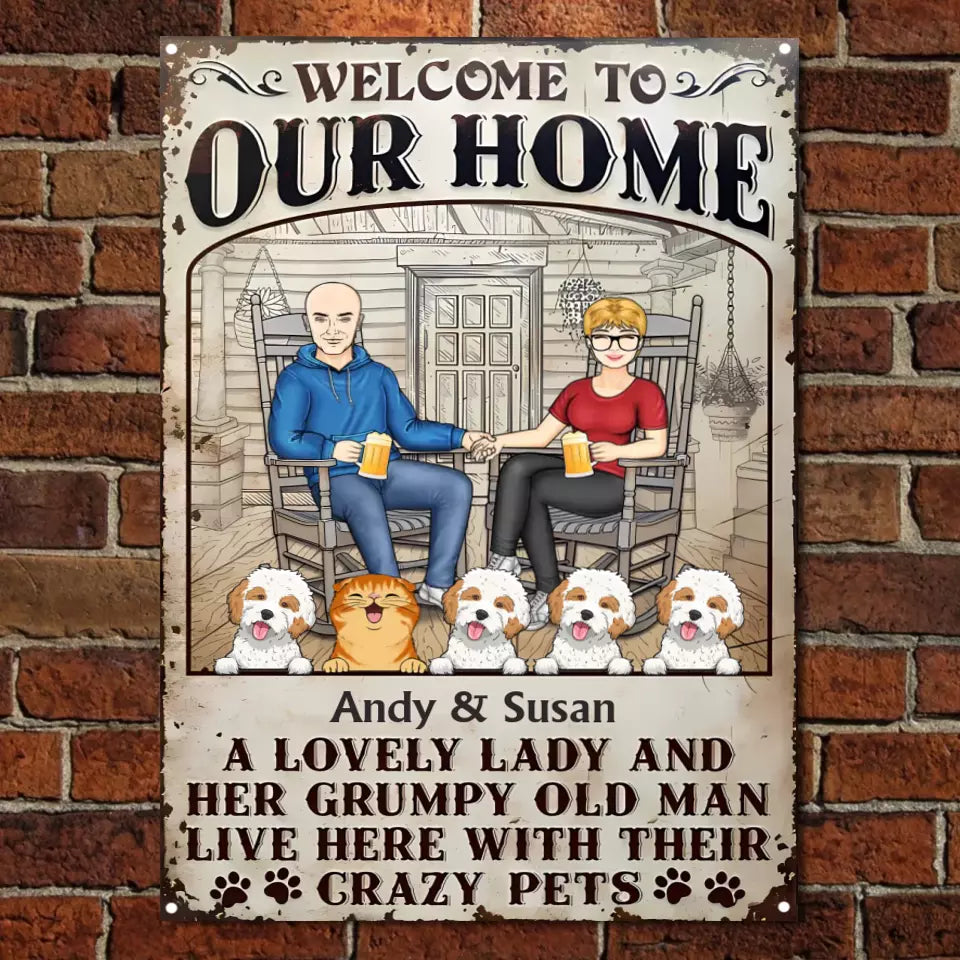 Pet Couple A Lovely Lady And A Grumpy Old Man Live Here - Gift For Dog Lovers - Personalized Custom Classic Metal Signs MS-F261