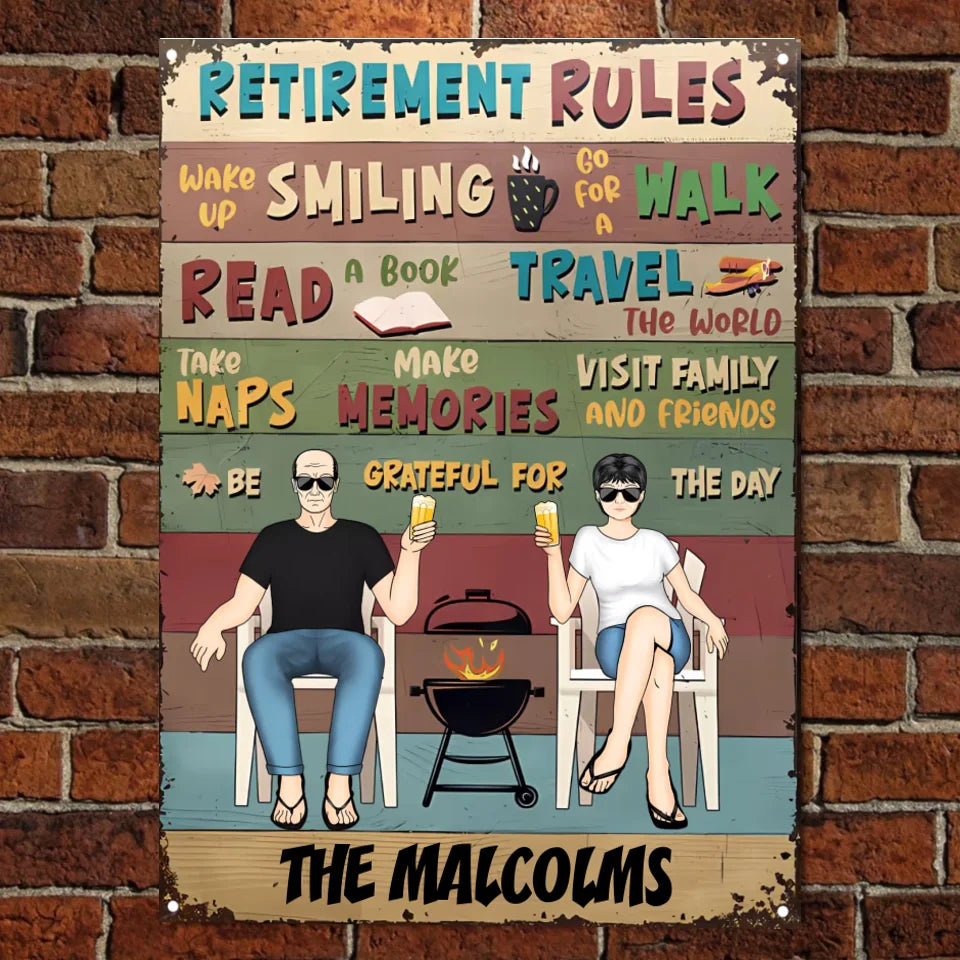 Retirement Rules - Gift For Couples - Personalized Custom Classic Metal Signs  MS-F255