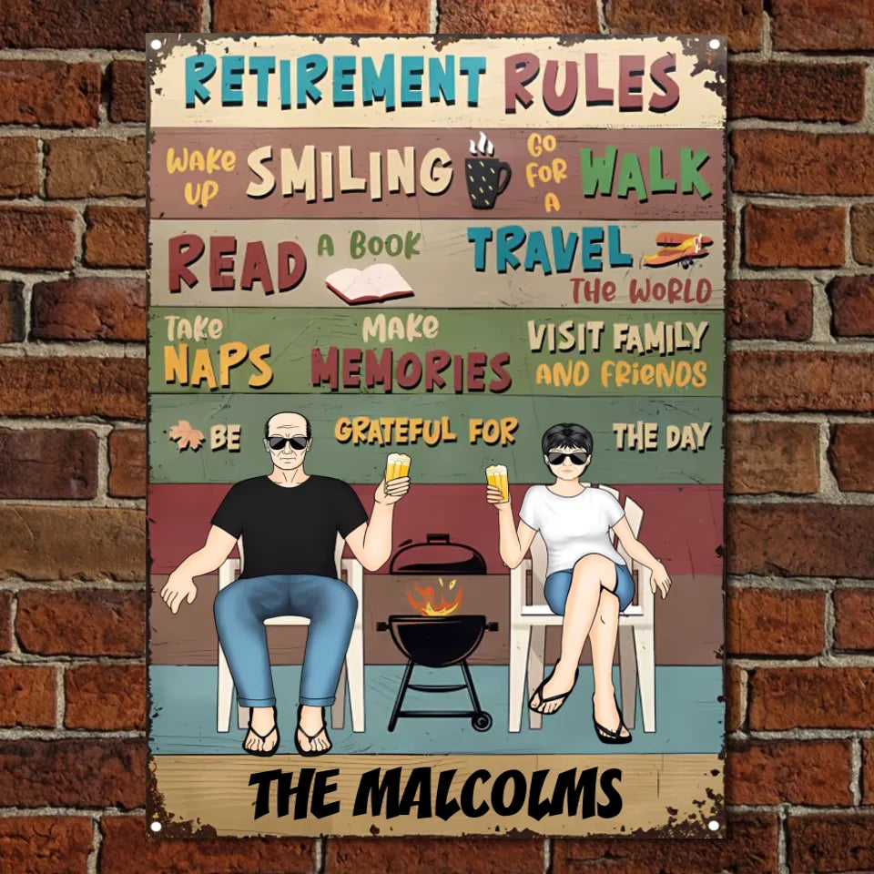 Retirement Rules - Gift For Couples - Personalized Custom Classic Metal Signs  MS-F255