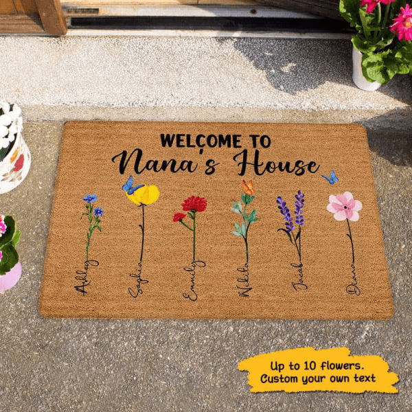 Joyousandfolksy Welcome To Nana‘s House Watercolor Flower Personalized Doormat