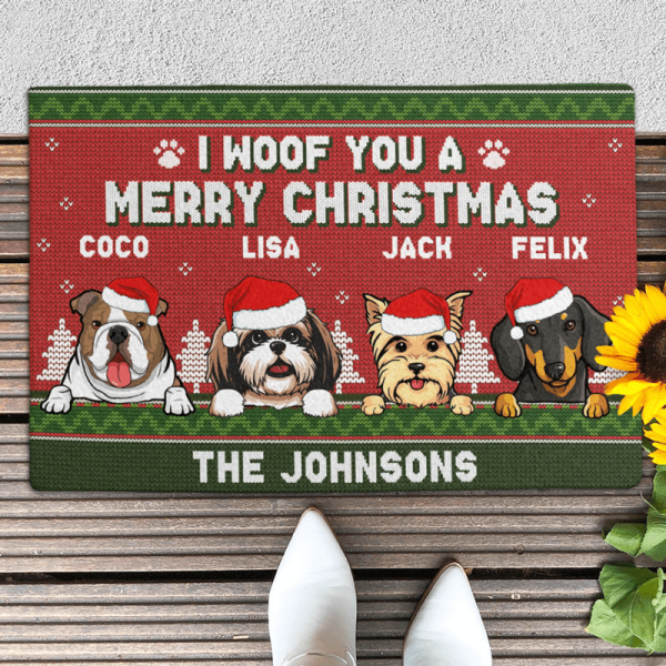 Joyousandfolksy We Woof A Merry Christmas, Gift For Dog Lovers, Personalized Doormat, New Home Gift, Christmas Decoration