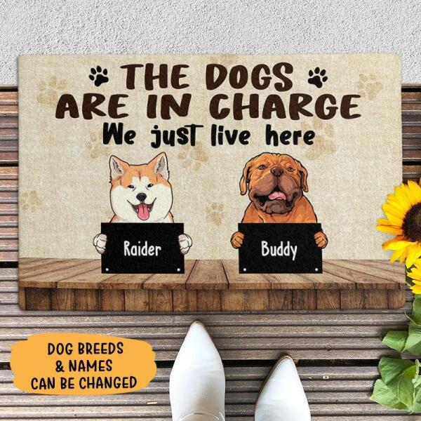 Joyousandfolksy The Dog Are In Charge, Custom Doormat, Personalized Doormat, Gift For Dog Lovers