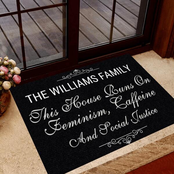 Joyousandfolksy Feminism Doormat This House Runs On Feminism & Caffeine & Social Justice Personalized Gift