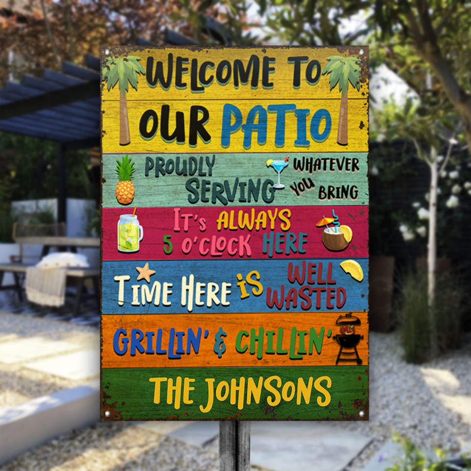 Personalized Patio Welcome Grilling Chilling Custom Classic Metal Sign F1